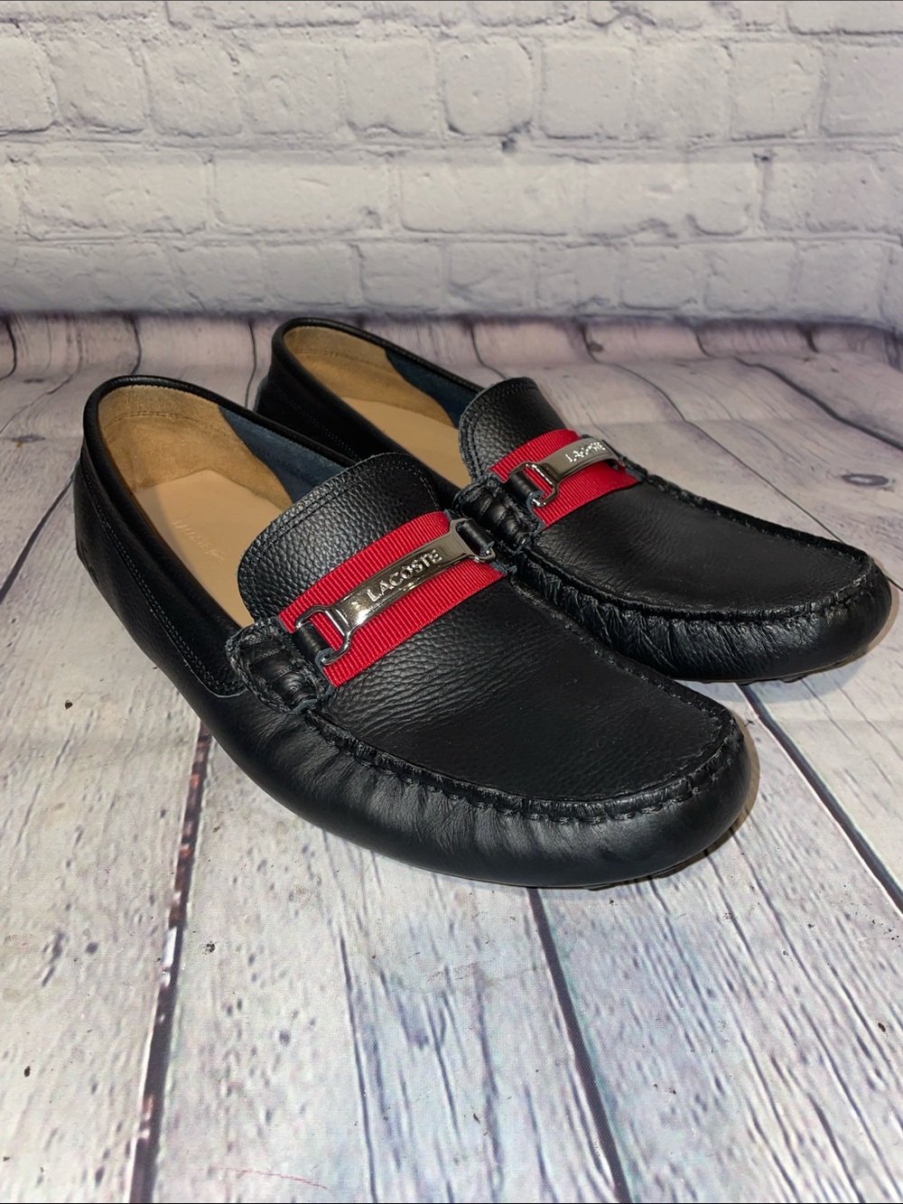Lacoste Black Leather Slip-On Loafers • Size 10M